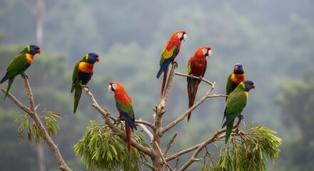 Obraz premium Colorful Parrots in Tropical Rainforest