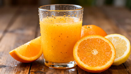 Glass of Freshly Squeezed Orange Juice with Fruit