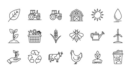 Farm and Agriculture Line Icons Set.