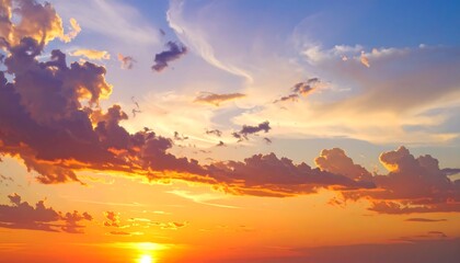 A breathtaking sunset view with dramatic clouds, showcasing a vibrant display of warm colors against a clear sky.