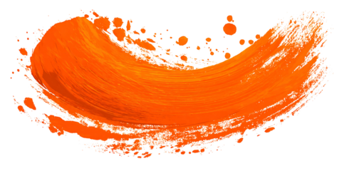 Abstract Orange Brush Stroke Texture with Paint Splashes Isolated on Transparent Background