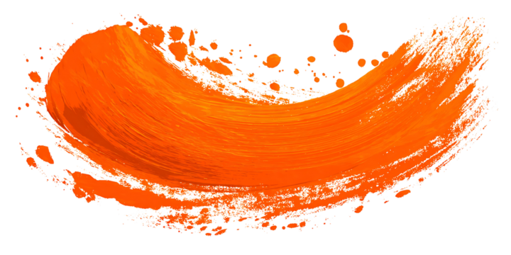 Abstract Orange Brush Stroke Texture with Paint Splashes Isolated on Transparent Background