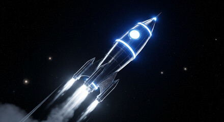 Rocket Launching into Cosmos: A meticulously designed illustration of a rocket soaring through the dark expanse of space, symbolizing ambition and innovation.