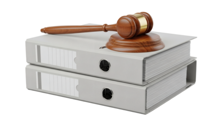 Justice and Law, Gavel Resting on Stack of Legal Binders. clipping path, Business concept, PNG, graphic resources