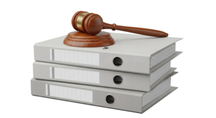 Justice and Law, Gavel Resting on Stack of Legal Binders. clipping path, Business concept, PNG, graphic resources