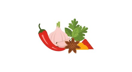 Vibrant Culinary Ingredients: Chili Garlic Herbs and Spices.