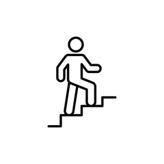 Man climbs the stairs icon. Simple outline style. Stair, walk, climb, staircase, step, up, career, person, rise, level, business concept. Thin line symbol. Isolated design.