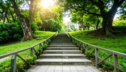 Obraz premium Lush park stairs leading upwards