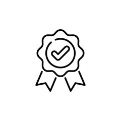 Checklist badge icon. Simple outline style. Certificate or certification approval, award, guarantee, first, check, label, achievement concept. Thin line symbol. Isolated design.