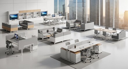 Spacious Modern Office Interior Design with Collaborative and Individual Workstations
