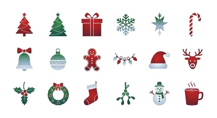 Festive Christmas Icons Collection: Holiday Decorations and Symbols.