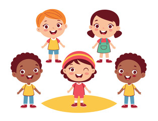 Diverse Group of Smiling Children Standing Together Illustration Design Art
