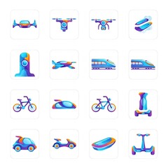 Futuristic Transportation Icons: Drones Trains and Vehicles.