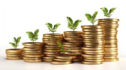 Financial Growth and Investment Concept with Coins and Plant