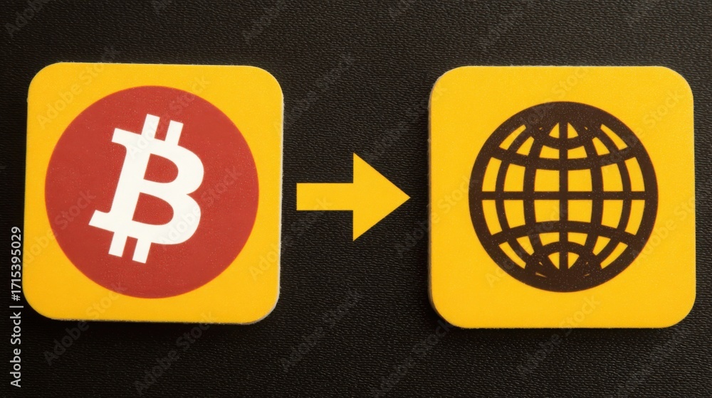 Poster block of bitcoin next to a bitcoin icon representing innovations in cryptocurrency and the future of