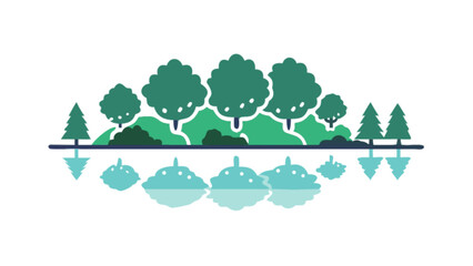 Vector landscape illustration with trees and reflection for nature themed designs and backgrounds