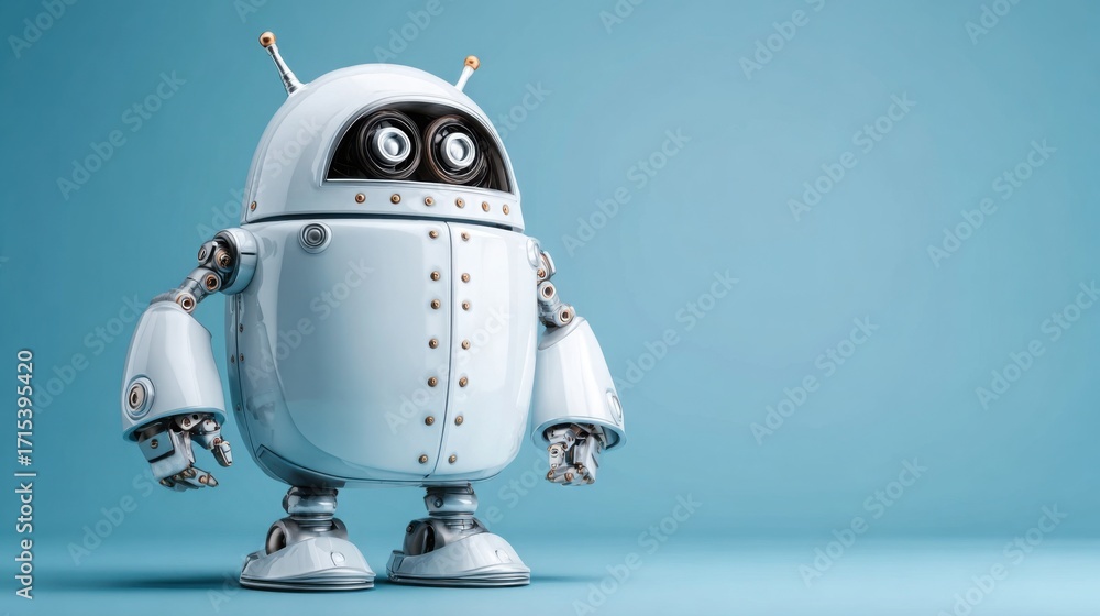 Poster futuristic robot presenting as a guardian in the digital business landscape focused on protecting sy