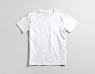 Clean white short-sleeved t-shirt laid flat on a white background, showcasing its simple design