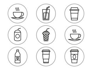Simple line art icons depicting different beverages in a minimalist design style