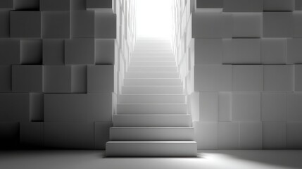 Obraz premium Stairway leading to a bright light symbolizing knowledge and opportunity with abstract fib structure elements