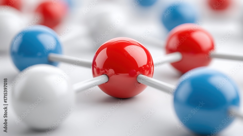 Poster colorful red and blue ball representing playfulness and fun in a dynamic and engaging visual composi
