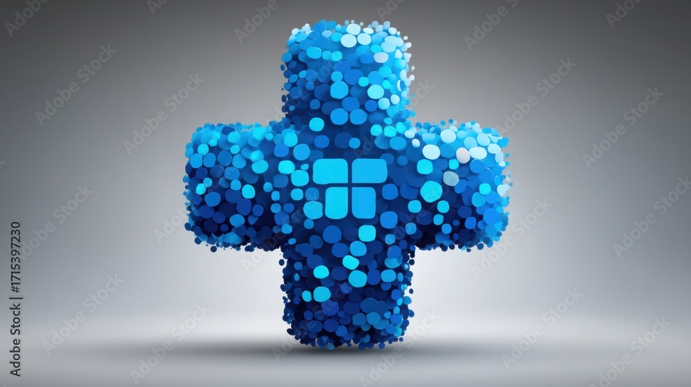 Poster cross made of circles and dots representing token-enabled probability generator icon with unique pat