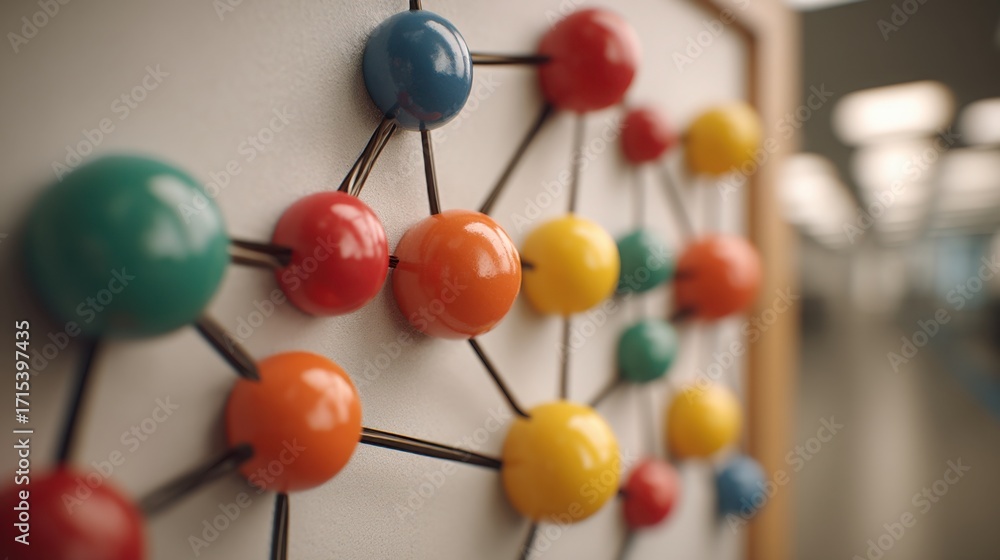 Poster wall covered with colorful balls representing token-enabled fib pattern drawing challenge board icon