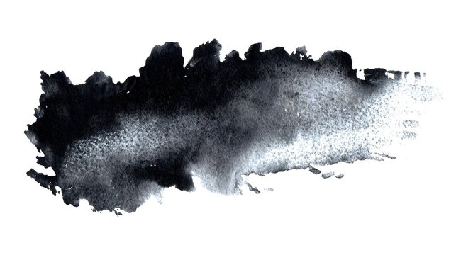 An abstract black and white watercolor painting with fluid, swirling patterns and textures