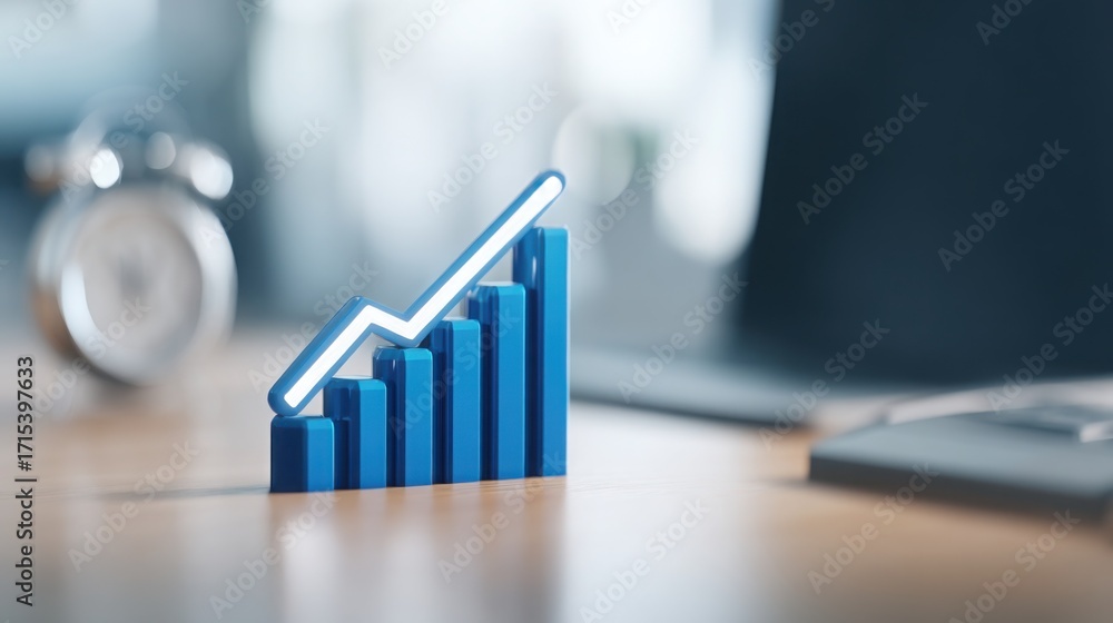 Poster blue graph bar on table representing token-enabled macro-to-fibonacci timing dashboard icon concept 