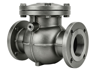 Industrial cast iron steam trap check valve with flanged ends on a transparent background