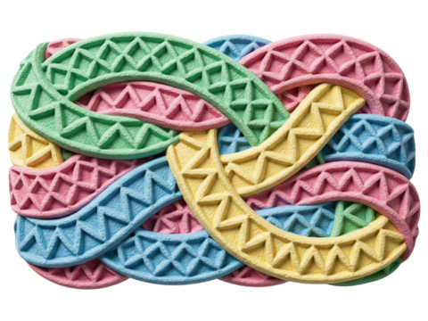 Entangled pet chew toys with a rough geometric surface on a transparent background