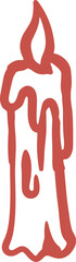 A red outline of a candle with a flame, wax dripping down the sides, simple and stylized.