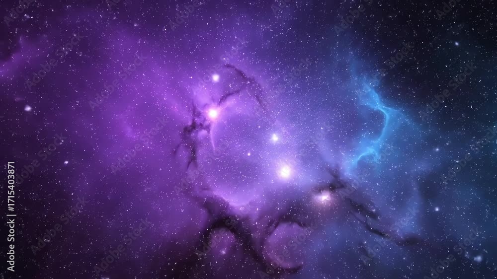 Canvas Prints abstract nebula of swirling violet and cyan cosmic dust particles, forming a seamlessly looping sci-