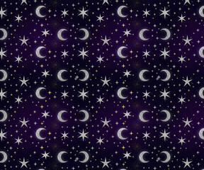seamless pattern of night moon and stars abstract background with