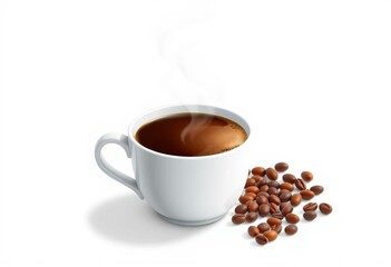 A steaming cup of coffee isolated on a white background, vector illustration, clean, white background