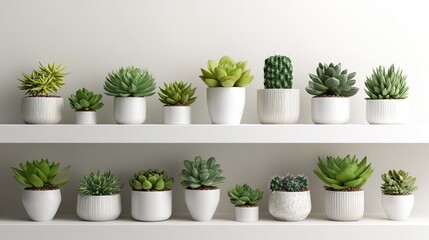 Obraz premium Beautiful Succulent Plants in White Ceramic Pots – Indoor Home Garden Decor