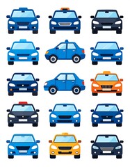 Fototapeta premium Collection of various stylized car designs in different colors.