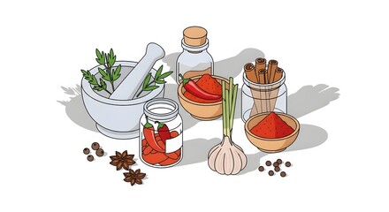 Assortment of spices and herbs for culinary use cooking ingredients.