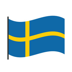 Waving Sweden flag illustration with blue and yellow Scandinavian cross.
