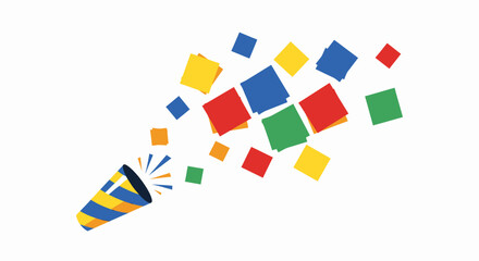 Colorful Confetti Popper Exploding with Vibrant Squares.