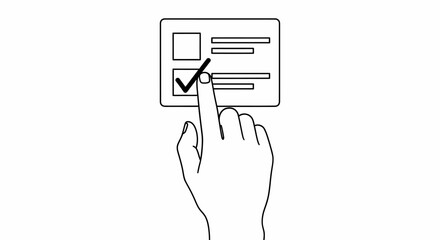 Hand selecting an option with a checkmark on a form.