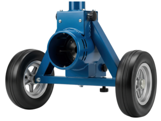 Mobile industrial air blower fan base with two wheels for events on a transparent background