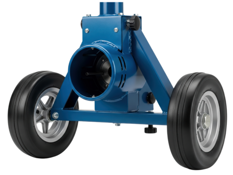 Mobile industrial air blower fan base with two wheels for events on a transparent background