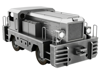 Heavy industrial diesel shunter locomotive for a mining railroad on a transparent background