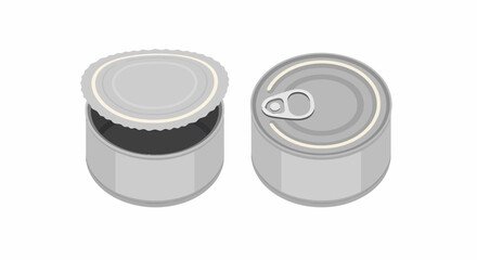Two Silver Metal Food Cans One Open and One Closed.
