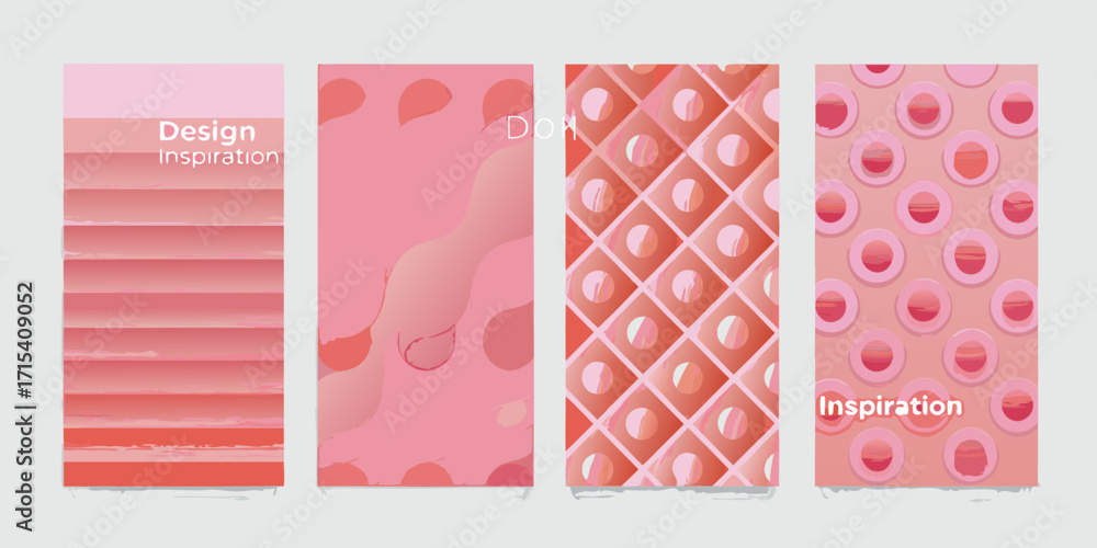 Poster set of four abstract pink and coral gradient backgrounds with subtle textures and patterns