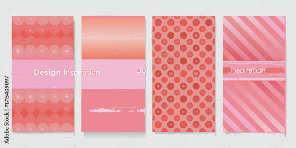 Poster abstract pink and coral color palette with geometric patterns and brush stroke textures for design i