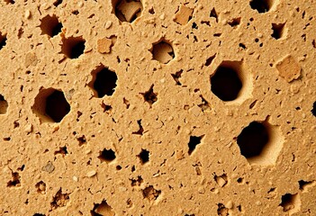 Close-up of cork board surface, showing textured holes and natural variations,  backdrop,  texture