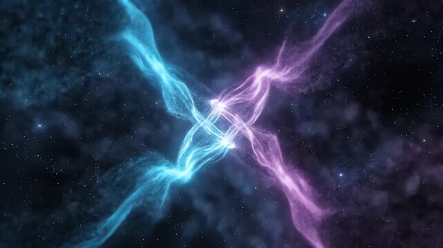 Cyan and pink cosmic tendrils of light gently intertwine and pulse in a mysterious, seamlessly looping space organic, display, exploration - Powered by Adobe