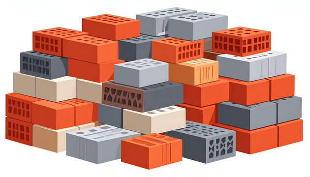 Assortment of Construction Bricks in Various Colors and Textures